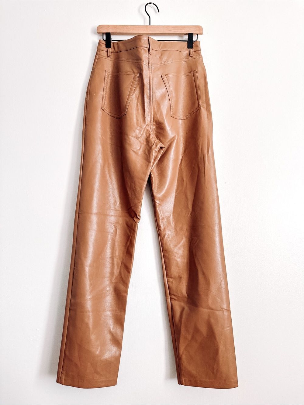 Aritzia Wilfred Melina Vegan Leather Pants Cognac Brown Size 10 - Picture 3 of 6